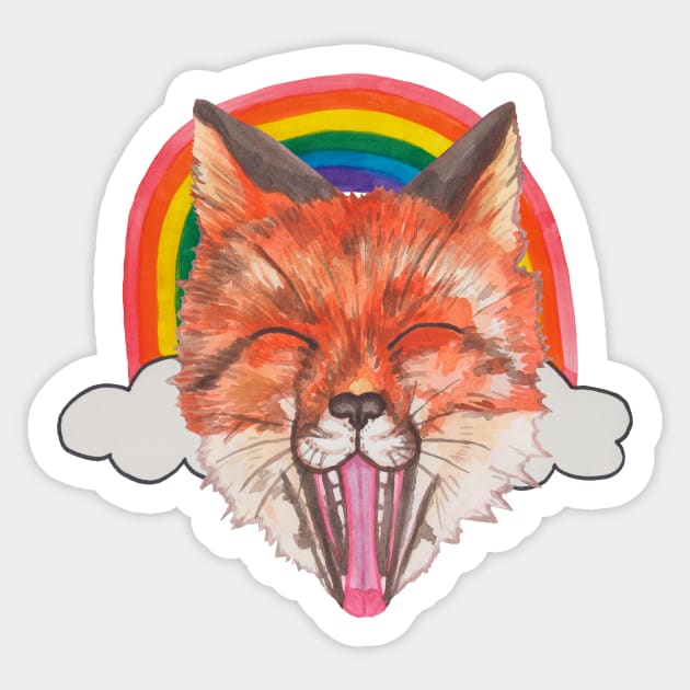Fox face with rainbow and clouds Sticker by deadblackpony